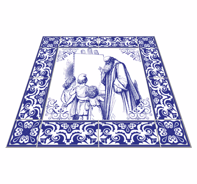 Vinylový koberec do kuchyne modrý delftský učiteľ - Tenstickers
