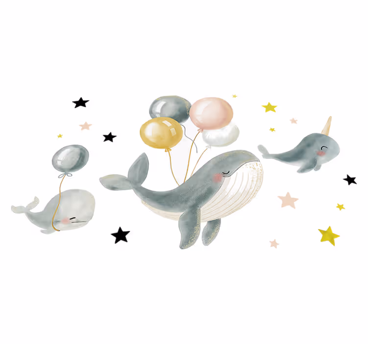 Vinylový koberec do spálne šťastné veľryby s balónmi - Tenstickers