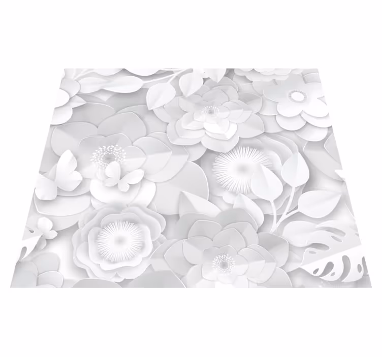 Prírodný vinylový koberec 3d biele kvety - Tenstickers