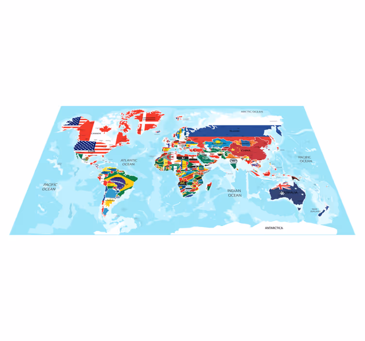 Vinylový koberec s mapou sveta a vlajkami sveta - Tenstickers
