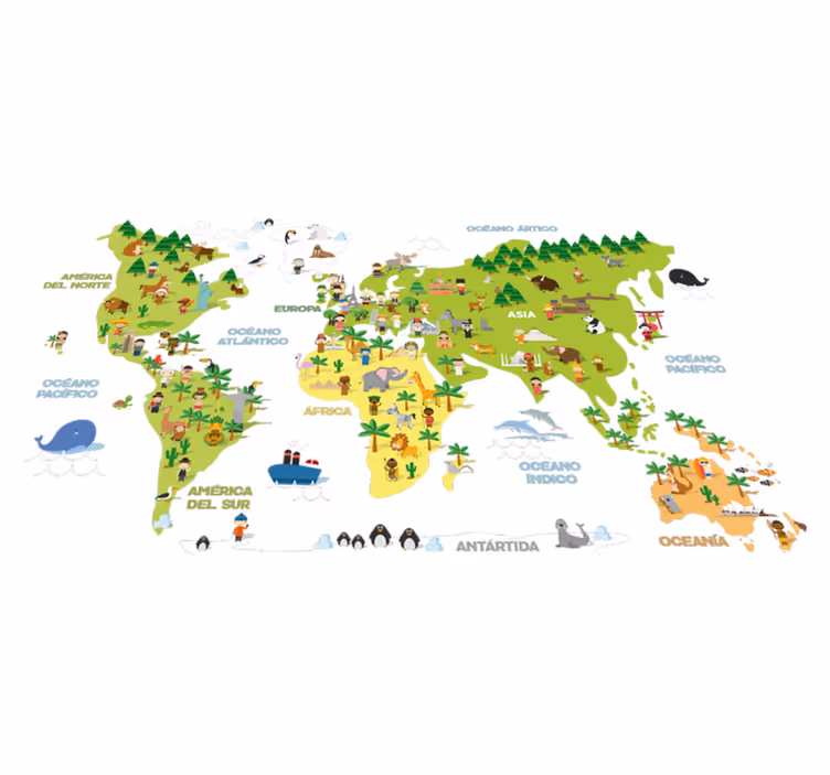 Vinylový koberec s mapou sveta pre deti krajín - Tenstickers