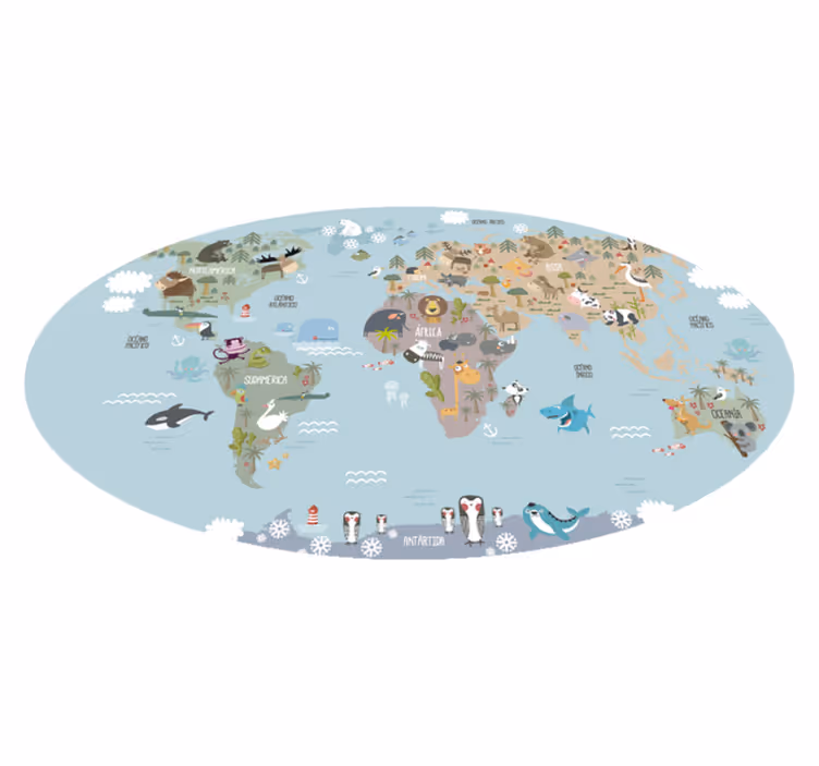 Vinylový kvoberec s mapou sveta pastelové detské motivy - Tenstickers