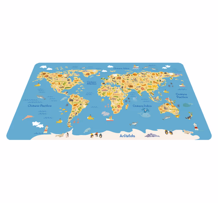 Vinylový koberec s mapou sveta detská fauna - Tenstickers