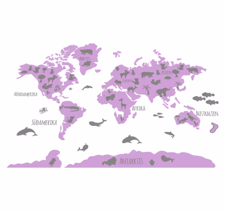 Vinylový koberec s mapou sveta v ružových a šedých odtieňoch - Tenstickers