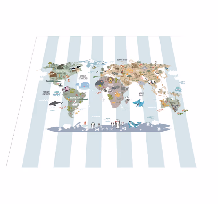 Vinylový koberec s mapou sveta fauny - Tenstickers