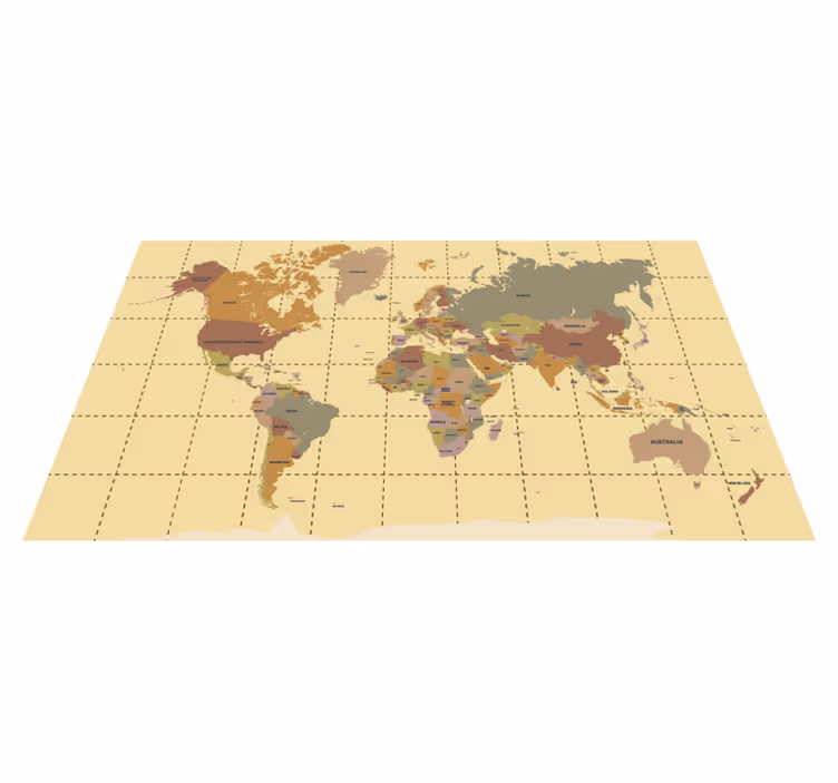 Vinylový koberec s mapou sveta béžový vintage - Tenstickers