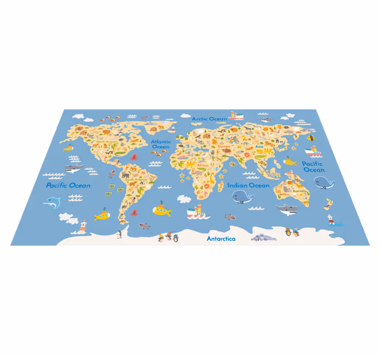 Vinylový koberec s mapou sveta pre anglické deti - Tenstickers