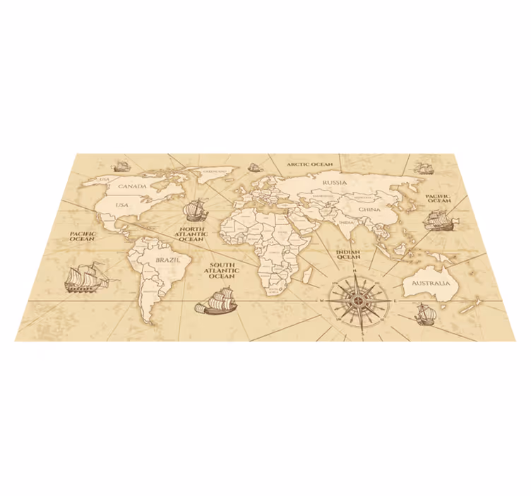 Vinylový koberec s mapou sveta retro sepia mural - Tenstickers