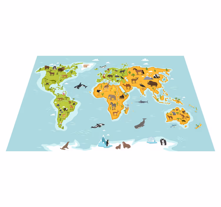 Vinylový kvoberec s mapou sveta detská mapa fauny a flóry - Tenstickers