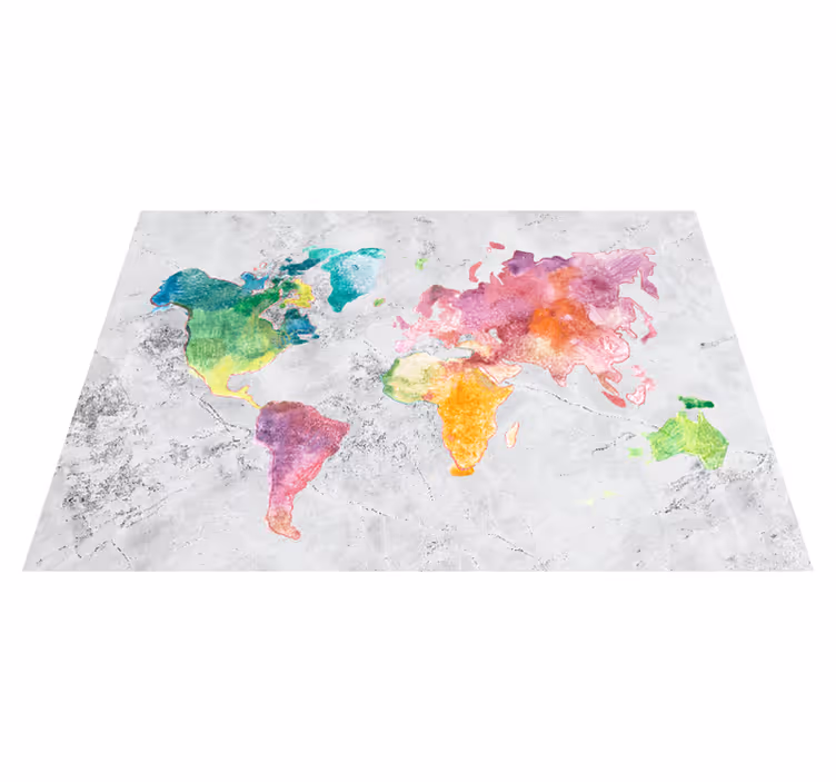 Vinylový koberec s mapou sveta v kamennom vzhľade a farbách - Tenstickers