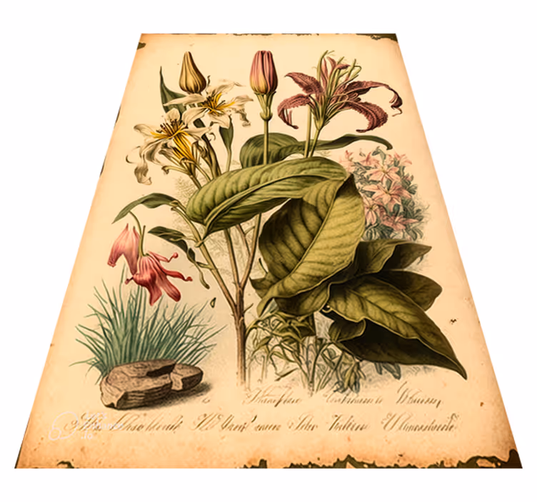 Vinylový koberec s kvetmi v retro botanickom dizajne - Tenstickers