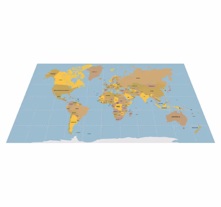 Vinylový koberec s mapou sveta modro béžový - Tenstickers