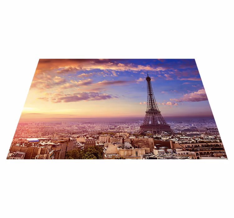 Fialový vinylový koberec s výhľadom na paríž - Tenstickers