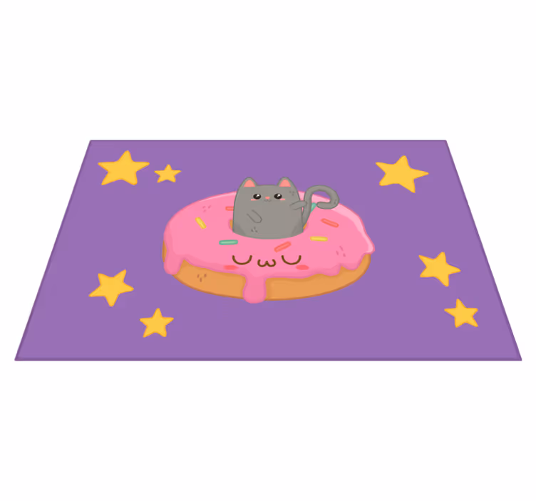 Fialový vinylový koberec mačka a donut - Tenstickers