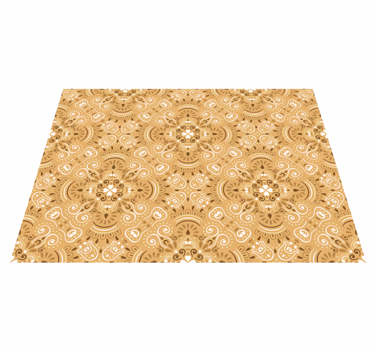 Oranžový vinylový koberec s vintage béžovým ornamentom - Tenstickers