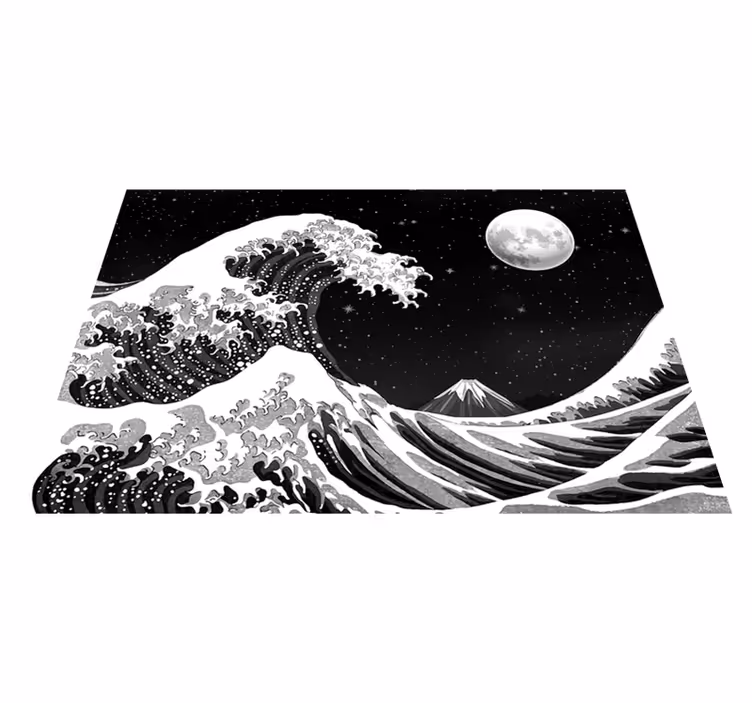 Čierny vinylový koberec nočná vlna kanagawa - Tenstickers