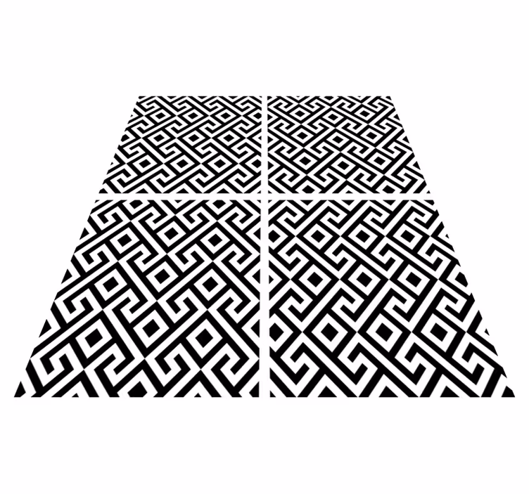 Čierny vinylový koberec s čierno-bielym geometrickým vzorom - Tenstickers