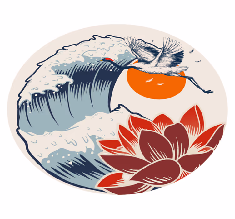 vinylové koberce zvieratá západ slnka žeriav oceánu - Tenstickers