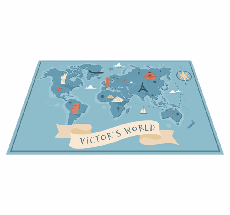 Vtipný vinyl koberec mapa sveta s menom - Tenstickers