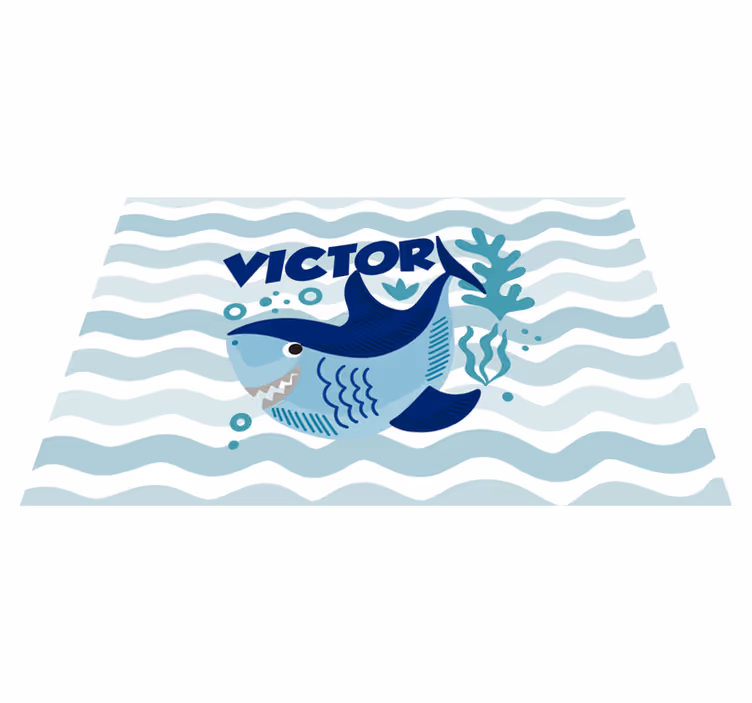 Detská žralok s menom vinyl koberec s menom - Tenstickers