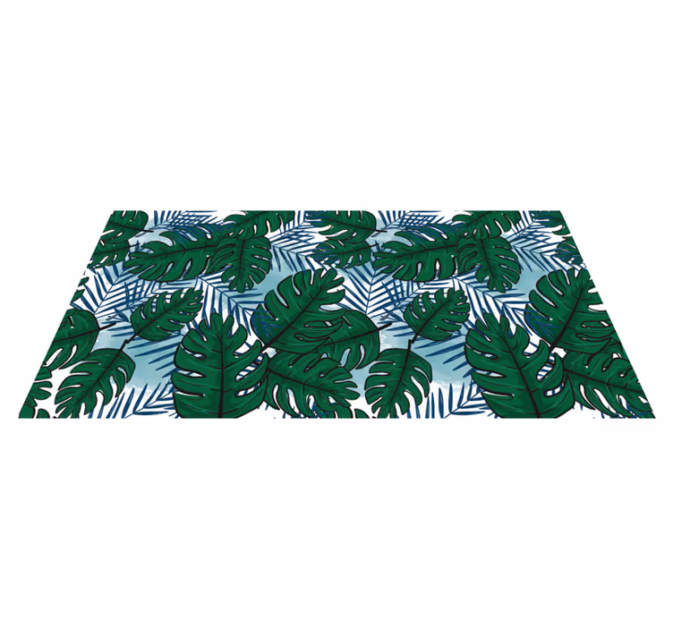 Zelený monstera modré listy prírodný vinylový koberec - Tenstickers