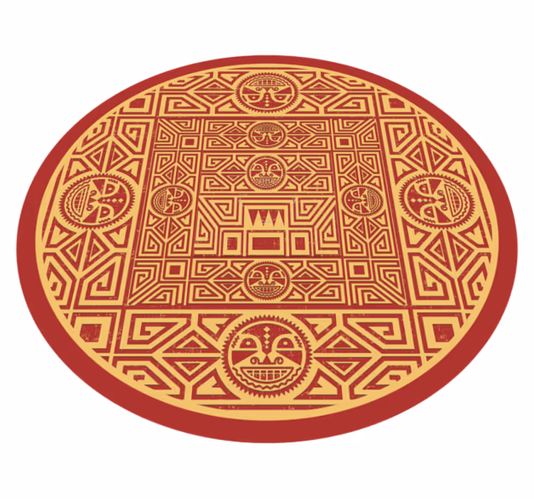 červený a zlatý etnický okrúhly vinylový etnický koberec - Tenstickers