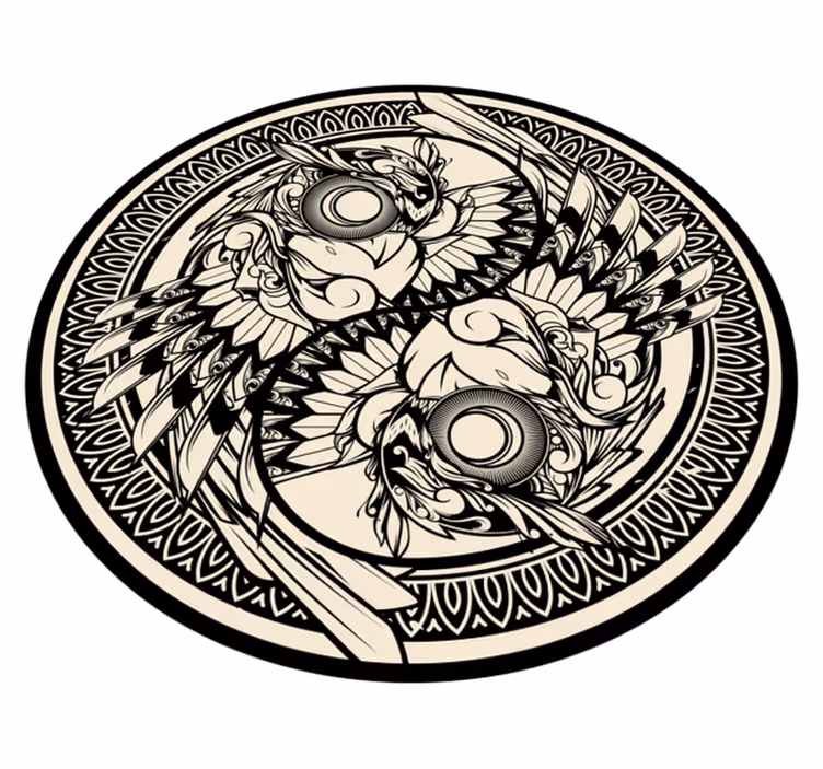Jin jang sova doodle ornament koberec do spálne - Tenstickers