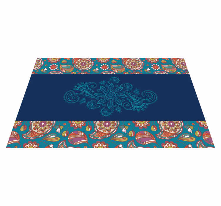 Modrý kvetinový vinylový koberec paisley - Tenstickers