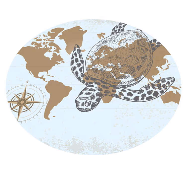 vinylový kvoberec s mapou sveta kompasová mapa korytnačky - Tenstickers
