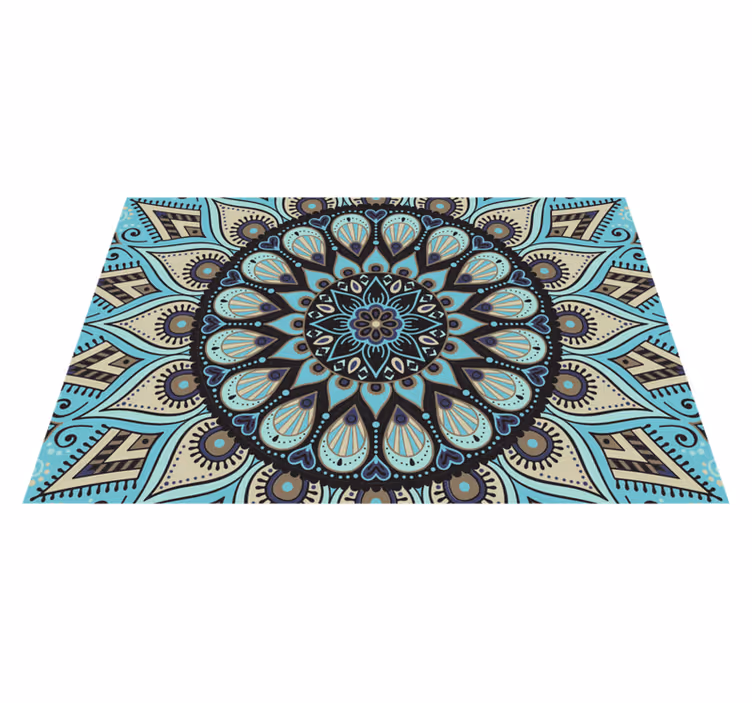 Etnický čierny a modrý mandala vinylový koberec - Tenstickers