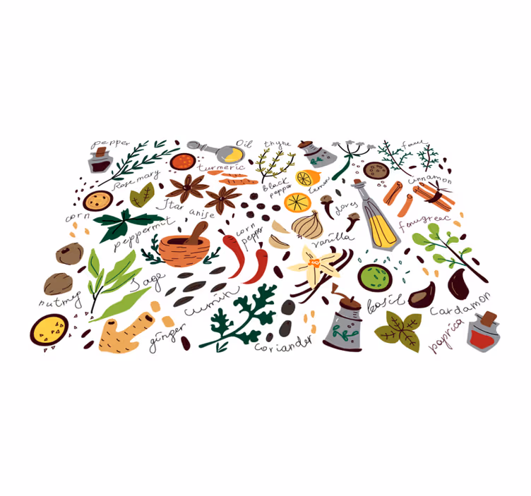 vinylový koberec do kuchyne korenie ilustračný dizajn - Tenstickers