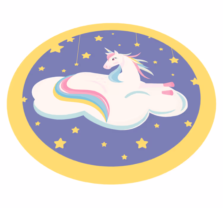 Jednorožec ležiaci na oblaku zvieracieho koberca - Tenstickers