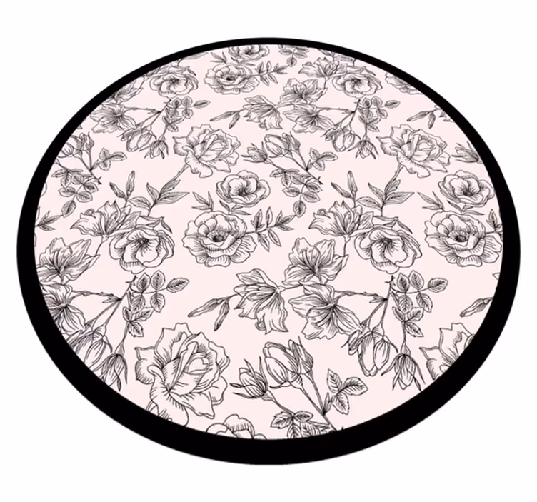 čiernobiely kvetinový vinylový koberec pre domácnosť - Tenstickers