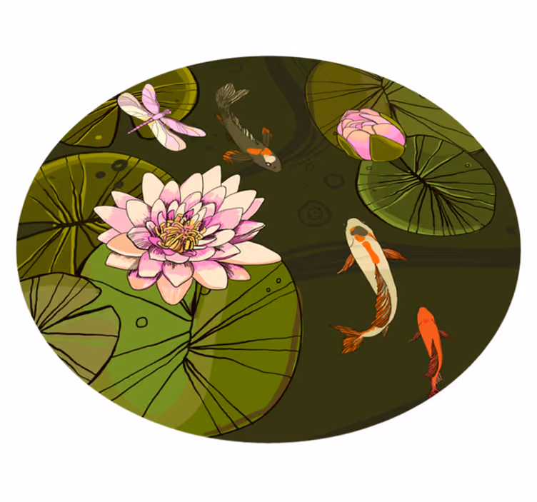 vinylový koberec s kvetmi ilustrácie rybničnej fauny - Tenstickers