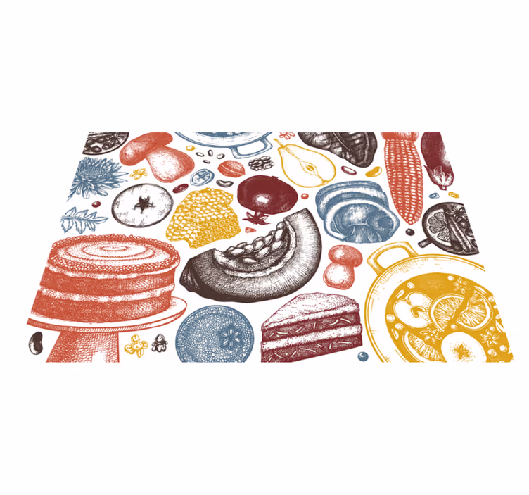 vinylový koberec do kuchyne kulinárske ilustrácie - Tenstickers