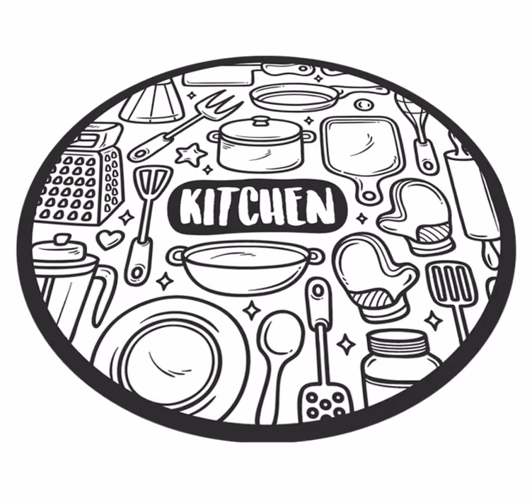 Doodle šedé náradie kuchynské podlahové dlaždice - Tenstickers