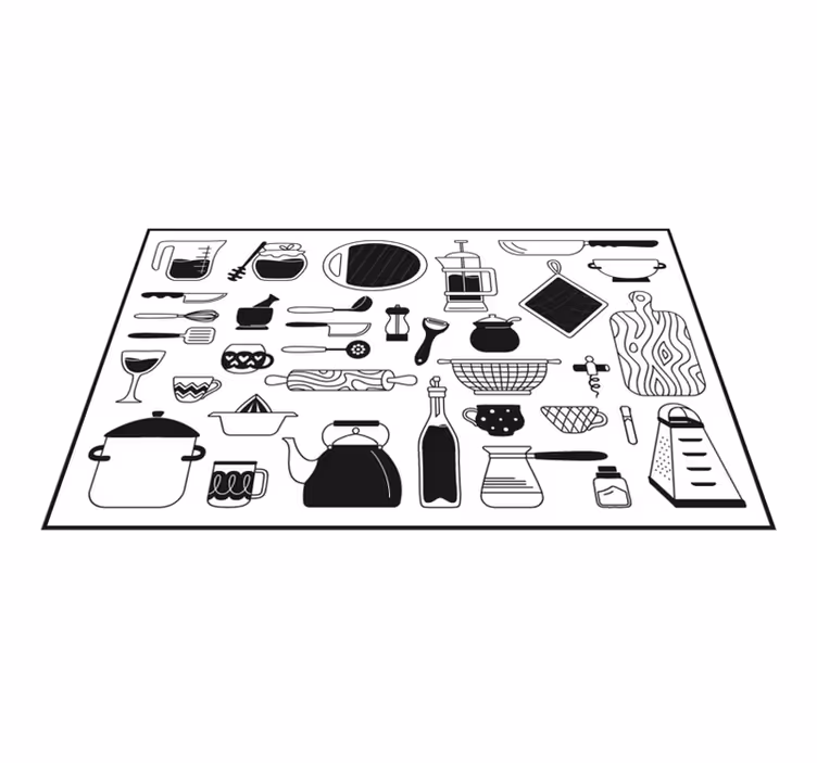 čiernobiela kuchynská vinylová podlaha - Tenstickers