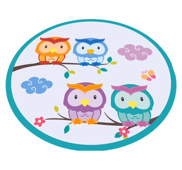 Detské farebné sovy na vetvičkovom vinylovom koberci - Tenstickers
