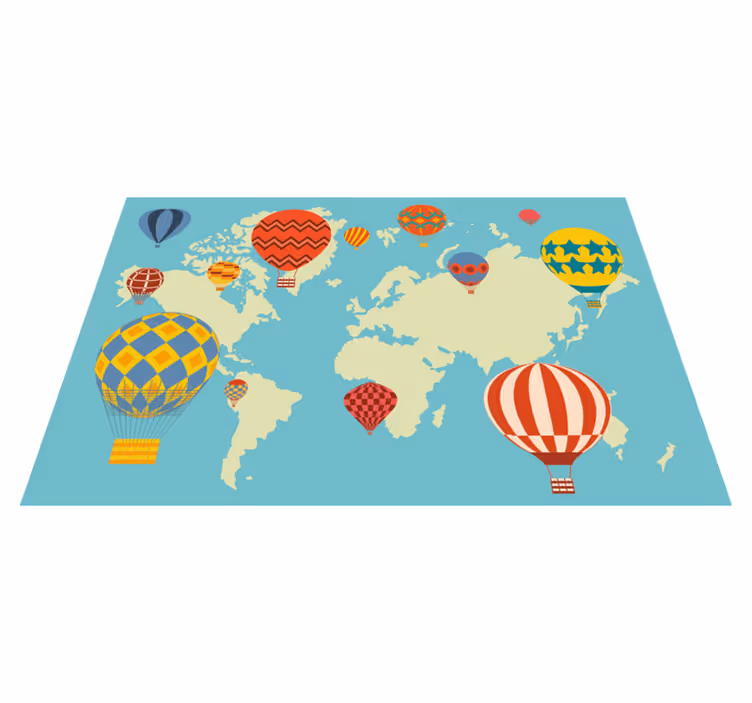 vinylový kvoberec s mapou sveta farebné teplovzdušné balóny - Tenstickers