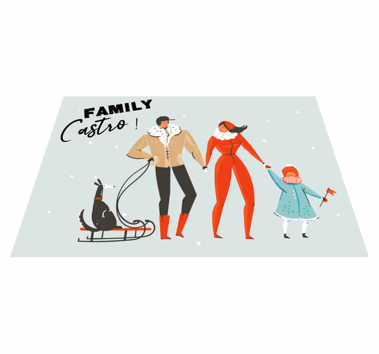 vinylový koberec s menom personalizovaná zimná rodina - Tenstickers