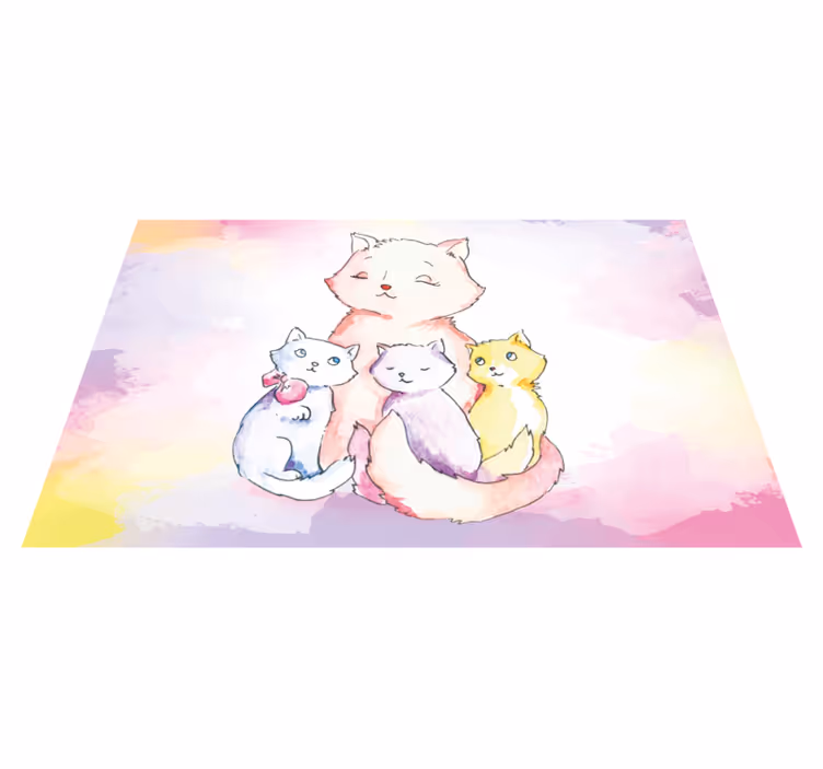 vinylový koberec pre bábätko roztomilá mačacia rodinka - Tenstickers