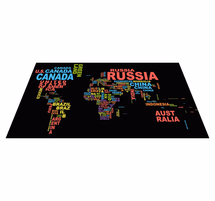 vinylový kvoberec s mapou sveta typografia krajín - Tenstickers