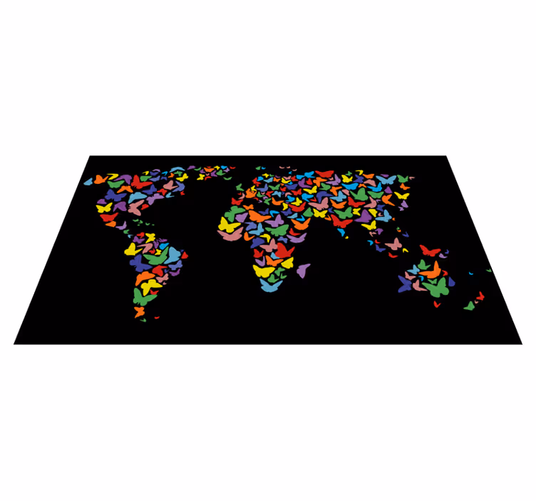 vinylový kvoberec s mapou sveta farebná mapa motýľov - Tenstickers