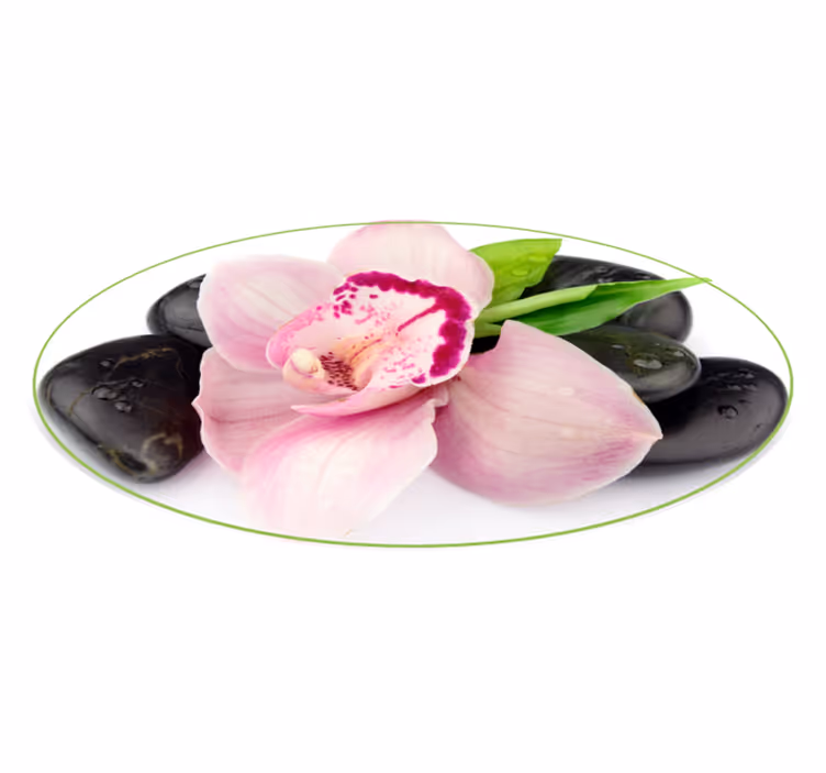 Ružová orchidea s kamienkami kvetinový vinylový koberec - Tenstickers