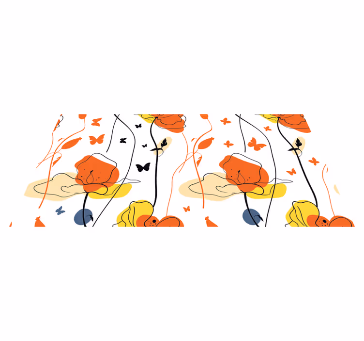 vinylový koberec s kvetmi minimalistický vzor s motýlikmi - Tenstickers