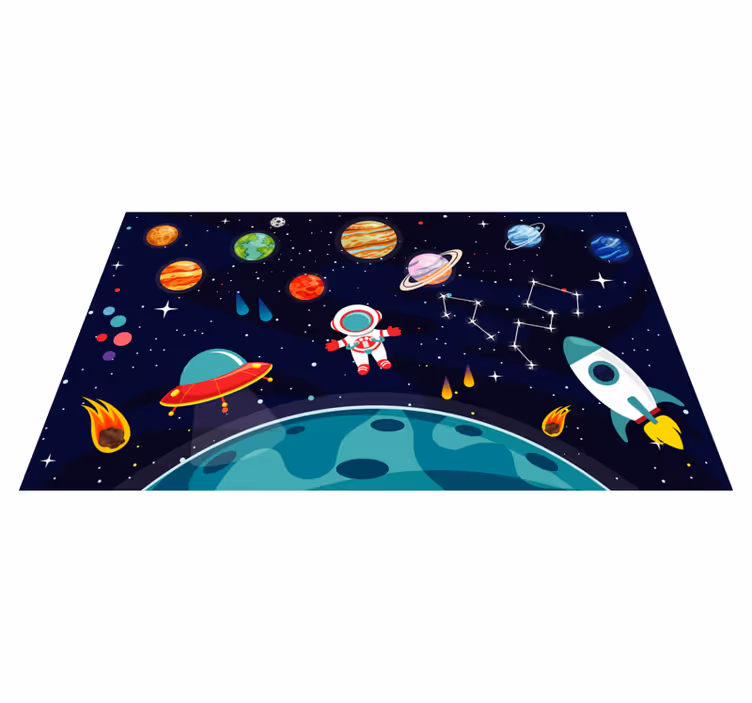 Karikatúra pol planéty s rôznymi planétami koberec - Tenstickers