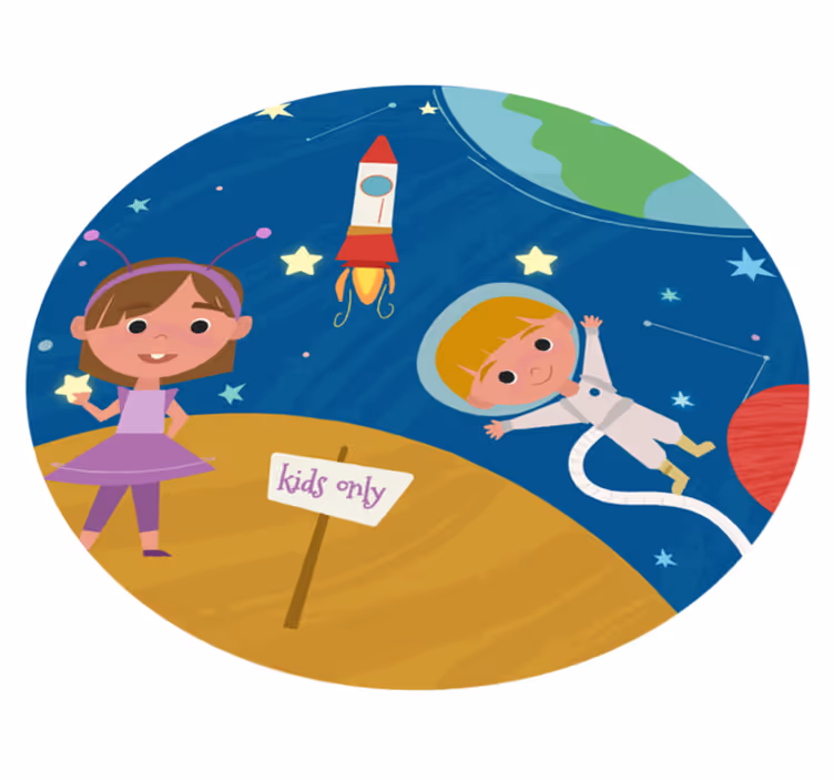 Kreslené deti hrajúce sa vo vesmírnom hviezdnom koberci - Tenstickers