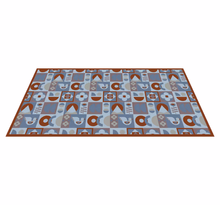 Vinylový koberec s geometrickými tvarmi v šedej a modrej - Tenstickers