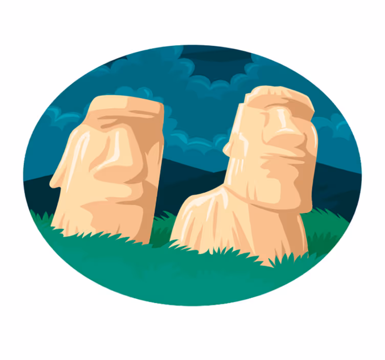 vinylový kvoberec s mapou sveta silueta sôch moai - Tenstickers