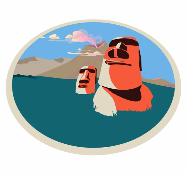 vinylový kvoberec s mapou sveta ilustrácie sôch moai - Tenstickers
